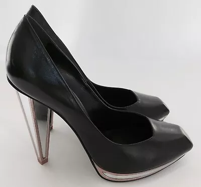 SAINT LAURENT YSL MIRROR HEELS TRIPON BLACK LEATHER FACETED Size 39 NEW / UNUSED • £225