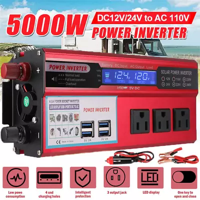 6000W LCD Car Power Inverter DC 12V To AC 110V Pure Sine Wave Solar Converter • $39.89