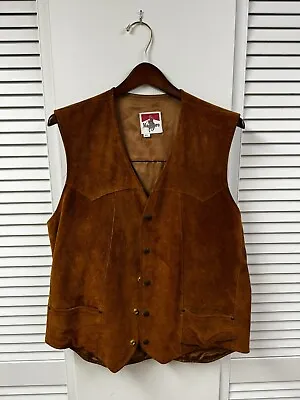 Vintage Marlboro Vest Men 42 L Long Brown Suede Leather Snap Western Ranchwear • $44.99