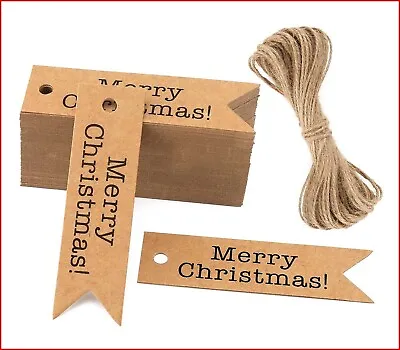 £6.18 • Buy Merry Christmas Gift Tags, 100 PCS Kraft Paper Labels, 2 X7 Cm Hanging Decorati