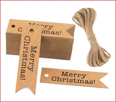 £6.18 • Buy Merry Christmas Gift Tags, 100 PCS Kraft Paper Labels, 2 X7 Cm Hanging Decorati