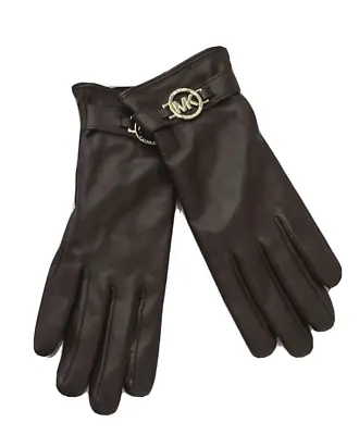 Michael Kors Women's Logo Gloves - Size Medium / M - Brown Leather • $56.95