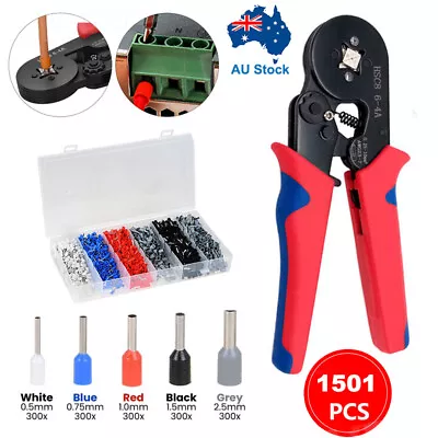 1501 Ferrule Bootlace Crimper Crimping Kit 0.5-2.5mm² Wire Cord End Ratchet Tool • $19.99