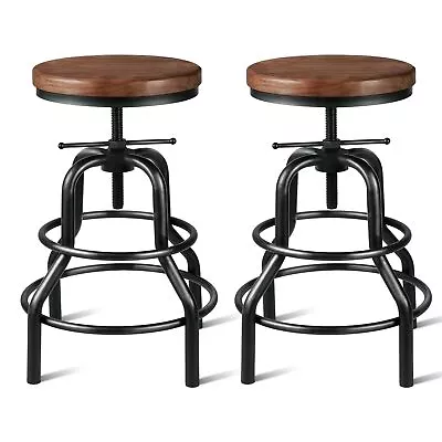 Industrial Bar Stool- Vintage Bar Stools Round Wood Metal Stool CounterRusti... • $189.86