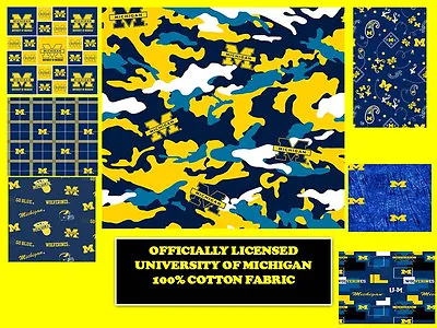 University Of Michigan Cotton Fabric-michigan Wolverines Fabric-all Patterns • $17.99