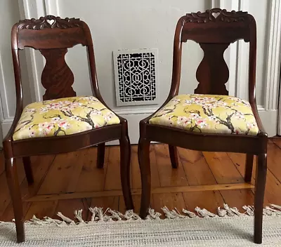 Two 1850 Antique American Thomas Day Style Mahogany Carved Dining Chairs Heart • $450