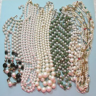 Vintage Lot All Faux Pearl Multi Strand Necklaces • $15.99