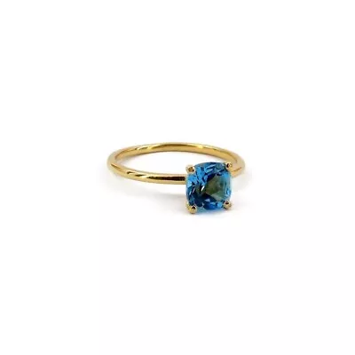 9mm Cushion Cut London Blue Topaz Ring 925 Silver Handmade Wedding Ring • $57