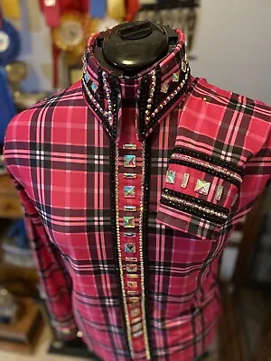 Western Pleasure All Day Rail Horsemanship Hot Pink Plaid Horse Show Day Shirt • $235