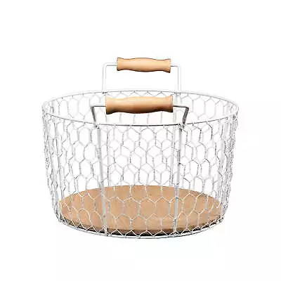 11.75  White And Brown Round Metallic Storage Wire Basket With Handle • $20.75