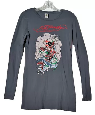 Ed Hardy Christian Audigier Grey Long Sleeves Koi Fish T-shirt • $49.99