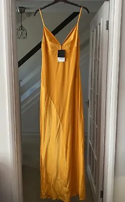Zara Orange Mulberry Silk Long Slip Camisole Dress Size L Bloggers Fave • £75