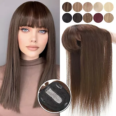 100% Remy Human Hair Topper Clip In Top Silk Base Toupee Wig Hairpiece Brown New • £74.87