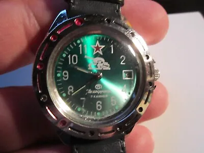 Vintage Russian Vostok Military Wind Up Watch Green Face Tank On Dial - Tk-4 • $59.80