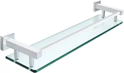 SAYAYO Tempered Glass Shelf Square Bathroom Shelf With Rail Wall Mounted 20 In  • £23