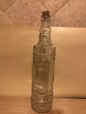 Glass Bottle For Decorating Or Crafts 12.25” Tall Clear W Cork Raised Design NEW • $15