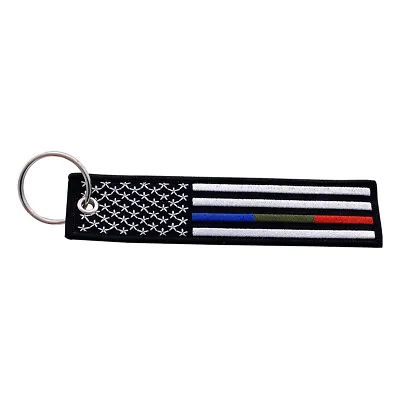 American USA Flag Keychain Key Tag -Cars Bikes Bags (Thin Blue/Green/Red Line) • $7.99