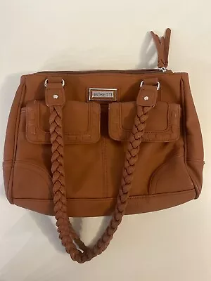 Rosetti Womens Shoulder Bag Brown Braided Strap Pockets Snap Button Zipper • $12