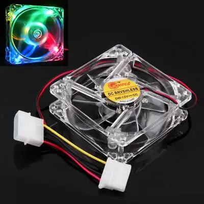 Colorful Quad 4-LED Light Neon Clear 80mm PC Computer Case Cooling Fan Mod • $4.99