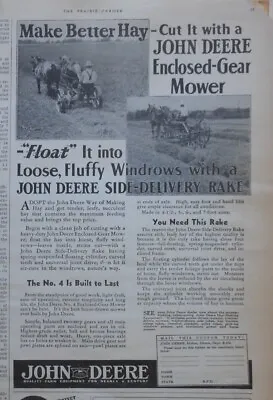 1936 Newspaper Ad For John Deere - Make Better Hay Horse Drawn Enclose Gear Mow • $4.95