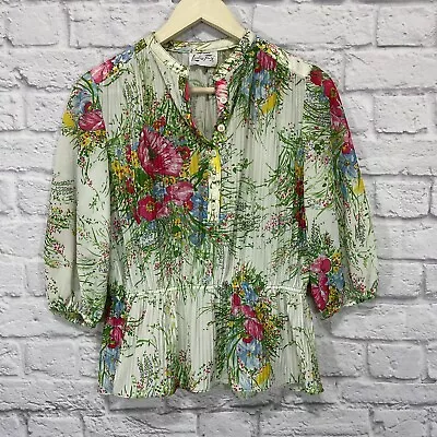 Vintage My Latest Leslie Fay Small Blouse Floral Botanical Sheer Top Womens READ • $12.99