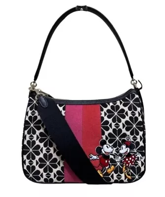 Kate Spade Disney Mickey Minnie Mouse FLOWER Jacquard Stripe Sam Convertible Bag • $251.92