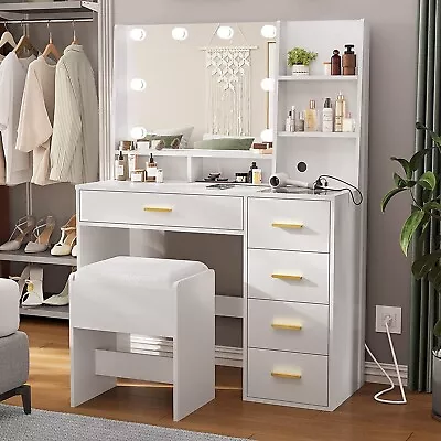 Makeup Vanity Table Set With Large LED Lighted Mirror & 5 Drawers For Bedroom • $249.99