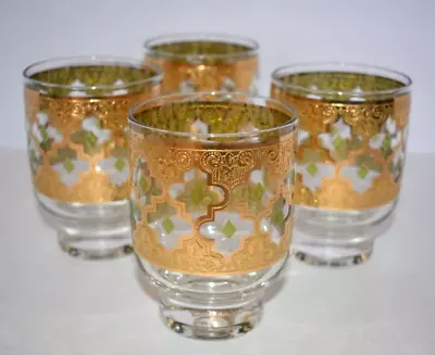 MCM Set- 4 Culver Valencia 22K Gold Footed Rocks Glasses Whiskey Vintage Barware • $90