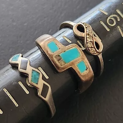 925 STERLING SILVER Vintage Ring Lot Sz 7-8 Turquoise Southwestern 6.5 Grams 177 • $6.05