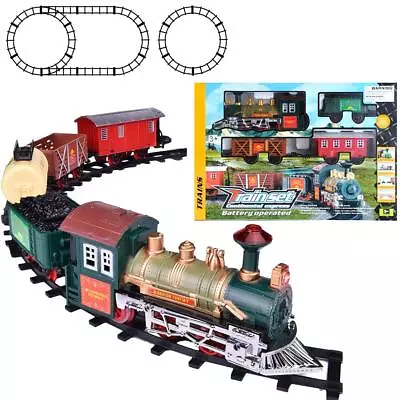 Toy Train Set For Kids With Sounds & LED Lights Electric Locomotive Cargo • £14.99