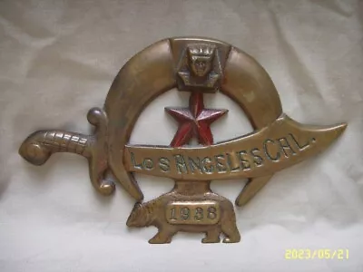 Rare Vtg Masonic Shriners Brass Wall Plaque Emblem Los Angeles California 1938 • $30