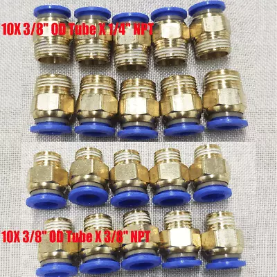 10pc 3/8  OD Tube X 1/4  NPT + 10pc 3/8  OD Tube X 3/8  NPT Pneumatic Fittings • $19.95