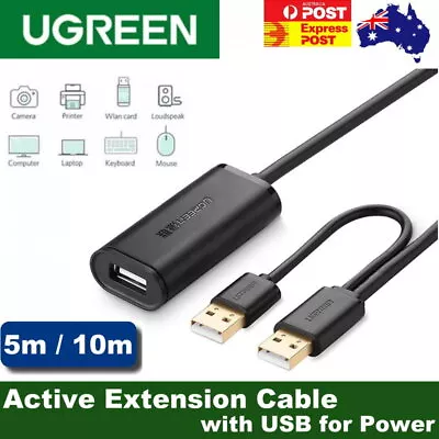 Ugreen USB 2.0 Active Extension Cable With USB For Power W/ Chipset -Plug & Play • $30.95