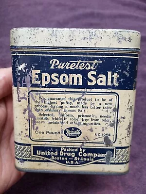 Vintage PURETEST EPSOM SALT THE REXALL STORE 1 POUND TIN Empty • $5.99