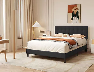 Linen Upholstered Bed Frame/Twin/Queen/Full/Wood Slat Support/Easy Assembly • $202.55