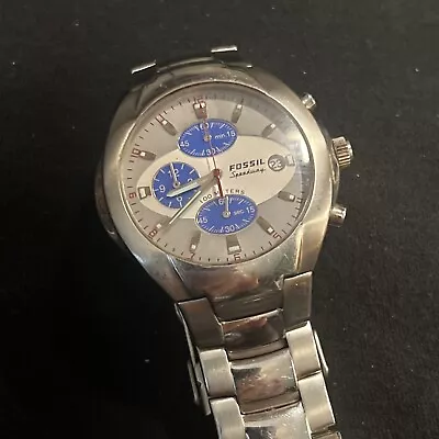 Vintage Fossil Speedway Ch2364 Chronograph Silver & Blue Dial 10atm Men's Watch • $19.99