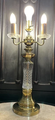 Classy Vtg Cut Glass Candelabra Table Lamp Crystal Brass 7 Switch Options 20x11 • $60