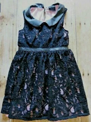 Faded Glory Girls  Black Lace Dress Goth Steampunk  Faux Leather Collar XS (4-5) • $10.21