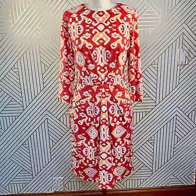 J.McLaughlin Mia Dress Ikat Scroll Coral Orange Catalina Cloth Nylon Size S • $63.99