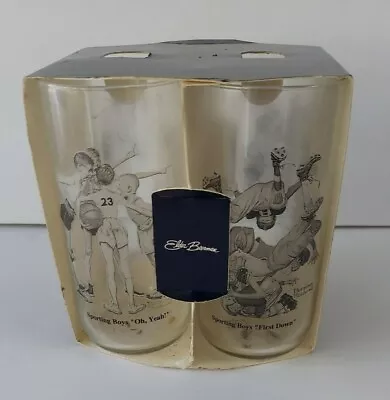 Vintage  In Box Set Of 4 Norman Rockwell Sporting Boys 16 OZ Drinking Glasses • $15