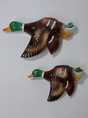 £22.91 • Buy Vintage Ucagco  Flying Ceramic Mallard Ducks Wall Pocket Plaque Japan Lot Of 2
