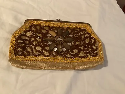 Beautiful Vintage Caron Gold Beaded Clutch Purse Bag • $8.99