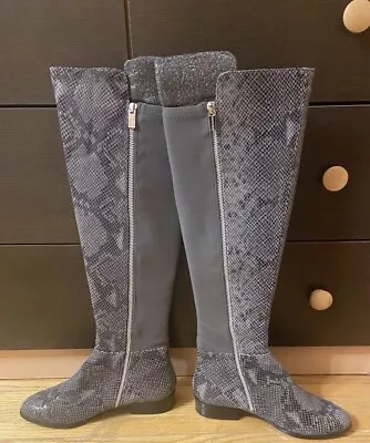 Michael Kors Bromley Grey Snake Print Flat Over The Knee Boot Slate US 8 • $65