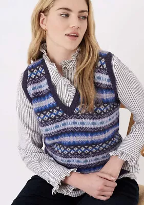 BRORA Fair Isle Wool Vest Tank Sleeveless Jumper - Size 12 • £75