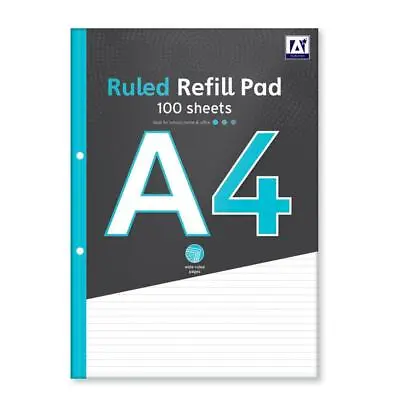£3.19 • Buy A4 Lined Refill Pad - School Office 100 Sheets Notebook Notepad White Paper