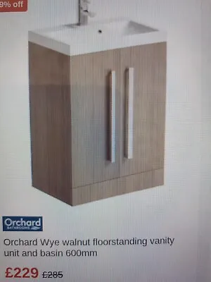 Victoria Plum Orchard Wye Walnut Effect Bathroom Vanity Unit With Sink 600mm • £185