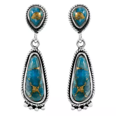 Vintage Silver Filled Turquoise Ear Stud Hoop Dangle Earrings Engagement Jewelry • $0.01