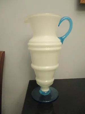 Vintage Italian Art Glass Translucent White Blue Venetian Murano 12-1/4  Pitcher • $75