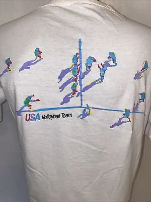 VINTAGE 1989 USA Volleyball Team T-Shirt Large White 80s USVBA FIVB World Cup • $99