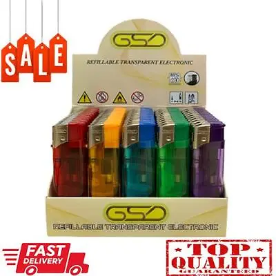50 Electronic Lighters Refillable Gas Child Safety Adjustable Flame In 5 Colours • £4.89